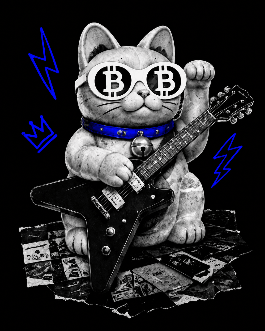 KittehCoin lucky cat playing an electric guitar