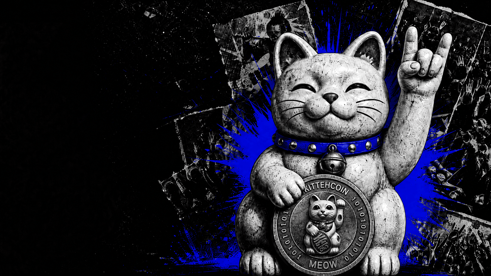 Lucky cat mascot holding a paw coin